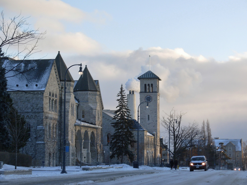 Ontario Hall (left) and Grant Hall (right) on the Queen's University campus in Kingston, Ontario. Photo by Aidan Wakely-Mulroney; Flickr